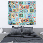 Australia Wildlife Christmas Stamp Tapestry Blue Aussie Native Animal Seamless Pattern