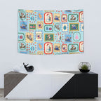 Australia Wildlife Christmas Stamp Tapestry Blue Aussie Native Animal Seamless Pattern