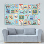 Australia Wildlife Christmas Stamp Tapestry Blue Aussie Native Animal Seamless Pattern