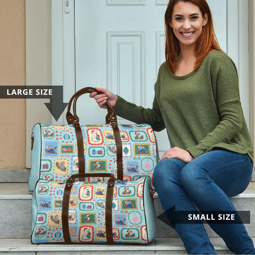Australia Wildlife Christmas Stamp Travel Bag Blue Aussie Native Animal Seamless Pattern