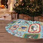 Australia Wildlife Christmas Stamps Tree Skirt Blue Aussie Native Animal Seamless Pattern