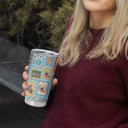 Australia Wildlife Christmas Stamp Tumbler Cup Blue Aussie Native Animal Seamless Pattern