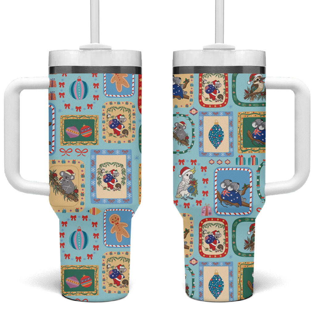Australia Wildlife Christmas Stamp Tumbler With Handle Blue Aussie Native Animal Seamless Pattern