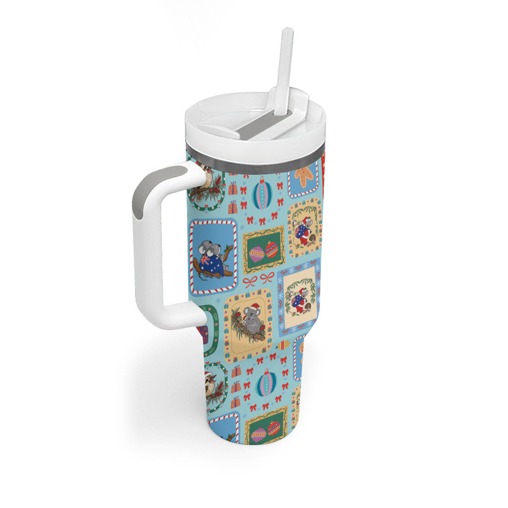 Australia Wildlife Christmas Stamp Tumbler With Handle Blue Aussie Native Animal Seamless Pattern