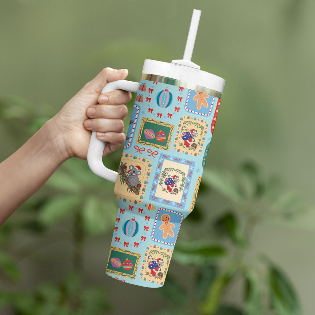Australia Wildlife Christmas Stamp Tumbler With Handle Blue Aussie Native Animal Seamless Pattern