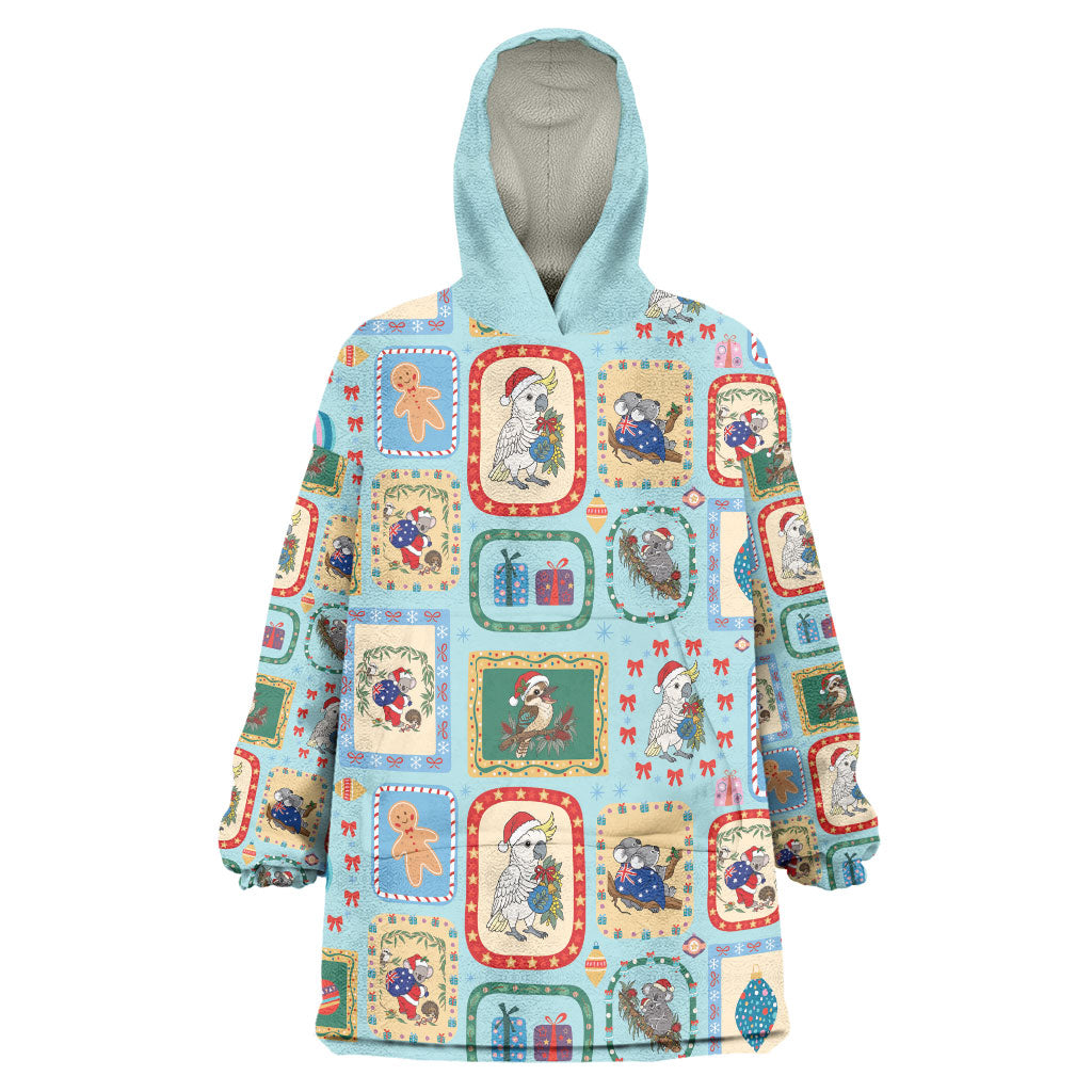Australia Wildlife Christmas Stamp Wearable Blanket Hoodie Blue Aussie Native Animal Seamless Pattern