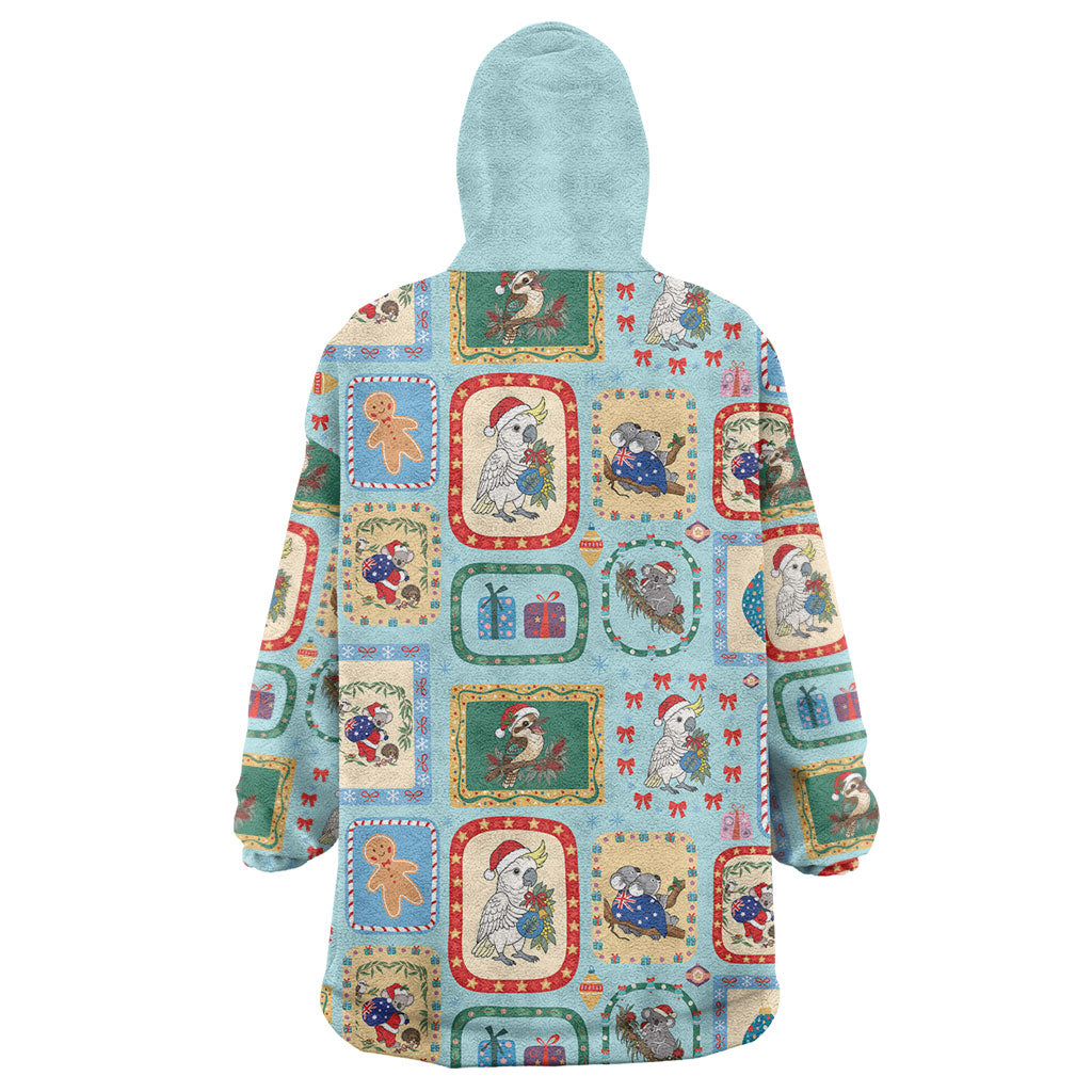 Australia Wildlife Christmas Stamp Wearable Blanket Hoodie Blue Aussie Native Animal Seamless Pattern