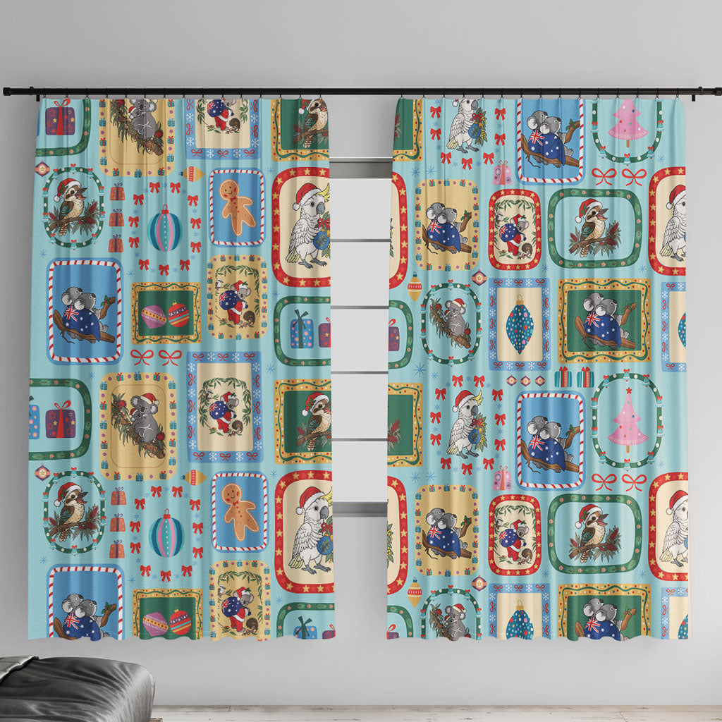 Australia Wildlife Christmas Stamp Window Curtain Blue Aussie Native Animal Seamless Pattern