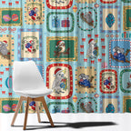 Australia Wildlife Christmas Stamp Window Curtain Blue Aussie Native Animal Seamless Pattern