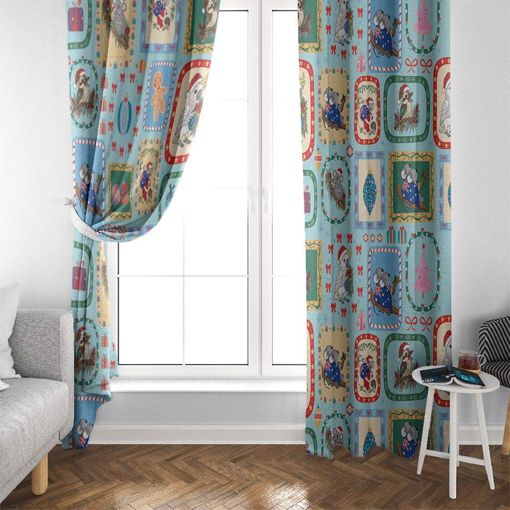 Australia Wildlife Christmas Stamp Window Curtain Blue Aussie Native Animal Seamless Pattern
