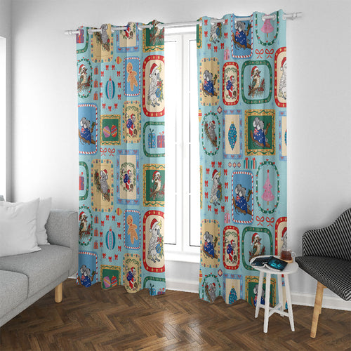Australia Wildlife Christmas Stamp Window Curtain Blue Aussie Native Animal Seamless Pattern