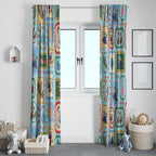 Australia Wildlife Christmas Stamp Window Curtain Blue Aussie Native Animal Seamless Pattern