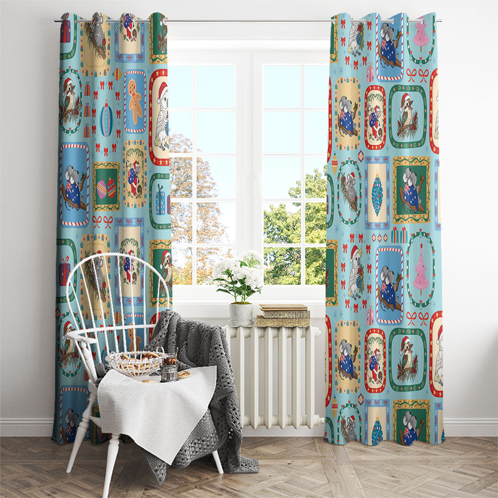 Australia Wildlife Christmas Stamp Window Curtain Blue Aussie Native Animal Seamless Pattern