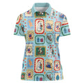 Australia Wildlife Christmas Stamp Women Polo Shirt Blue Aussie Native Animal Seamless Pattern