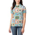 Australia Wildlife Christmas Stamp Women Polo Shirt Blue Aussie Native Animal Seamless Pattern