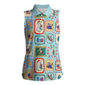 Australia Wildlife Christmas Stamp Women Sleeveless Polo Shirt Blue Aussie Native Animal Seamless Pattern