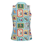 Australia Wildlife Christmas Stamp Women Sleeveless Polo Shirt Blue Aussie Native Animal Seamless Pattern