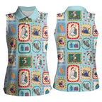 Australia Wildlife Christmas Stamp Women Sleeveless Polo Shirt Blue Aussie Native Animal Seamless Pattern