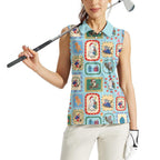 Australia Wildlife Christmas Stamp Women Sleeveless Polo Shirt Blue Aussie Native Animal Seamless Pattern