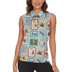 Australia Wildlife Christmas Stamp Women Sleeveless Polo Shirt Blue Aussie Native Animal Seamless Pattern