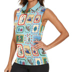 Australia Wildlife Christmas Stamp Women Sleeveless Polo Shirt Blue Aussie Native Animal Seamless Pattern