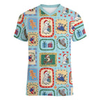 Australia Wildlife Christmas Stamp Women V-Neck T-Shirt Blue Aussie Native Animal Seamless Pattern