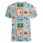 Australia Wildlife Christmas Stamp Women V-Neck T-Shirt Blue Aussie Native Animal Seamless Pattern