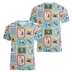 Australia Wildlife Christmas Stamp Women V-Neck T-Shirt Blue Aussie Native Animal Seamless Pattern