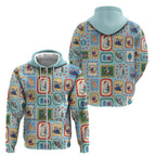 Australia Wildlife Christmas Stamp Zip Hoodie Blue Aussie Native Animal Seamless Pattern
