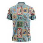 Australia Wildlife Christmas Stamp Zipper Polo Shirt Blue Aussie Native Animal Seamless Pattern