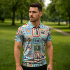 Australia Wildlife Christmas Stamp Zipper Polo Shirt Blue Aussie Native Animal Seamless Pattern