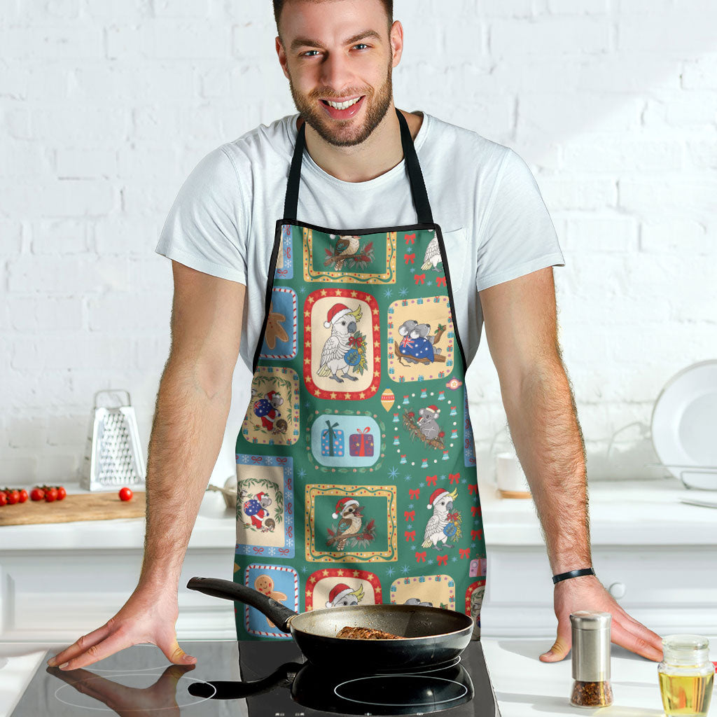 Australia Wildlife Christmas Stamp Apron Green Aussie Native Animal Seamless Pattern