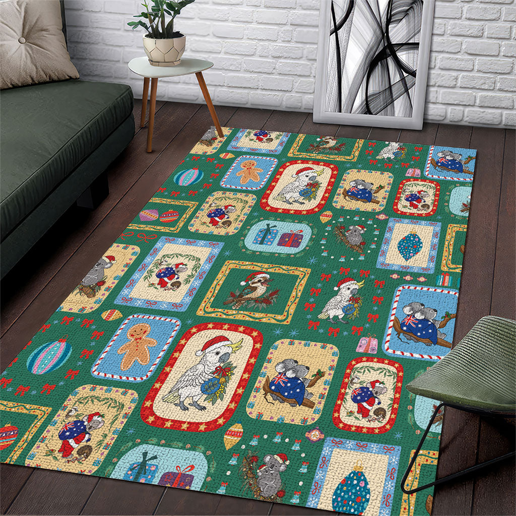 Australia Wildlife Christmas Stamp Area Rug Green Aussie Native Animal Seamless Pattern