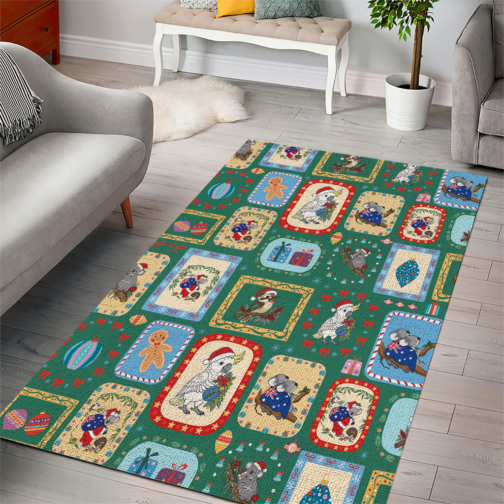 Australia Wildlife Christmas Stamp Area Rug Green Aussie Native Animal Seamless Pattern