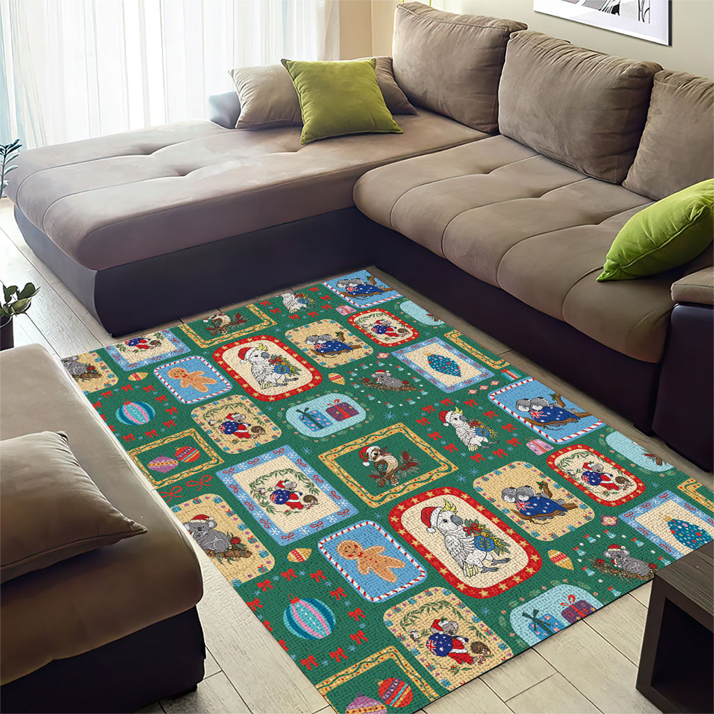 Australia Wildlife Christmas Stamp Area Rug Green Aussie Native Animal Seamless Pattern