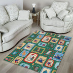 Australia Wildlife Christmas Stamp Area Rug Green Aussie Native Animal Seamless Pattern