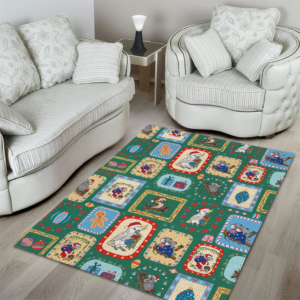 Australia Wildlife Christmas Stamp Area Rug Green Aussie Native Animal Seamless Pattern