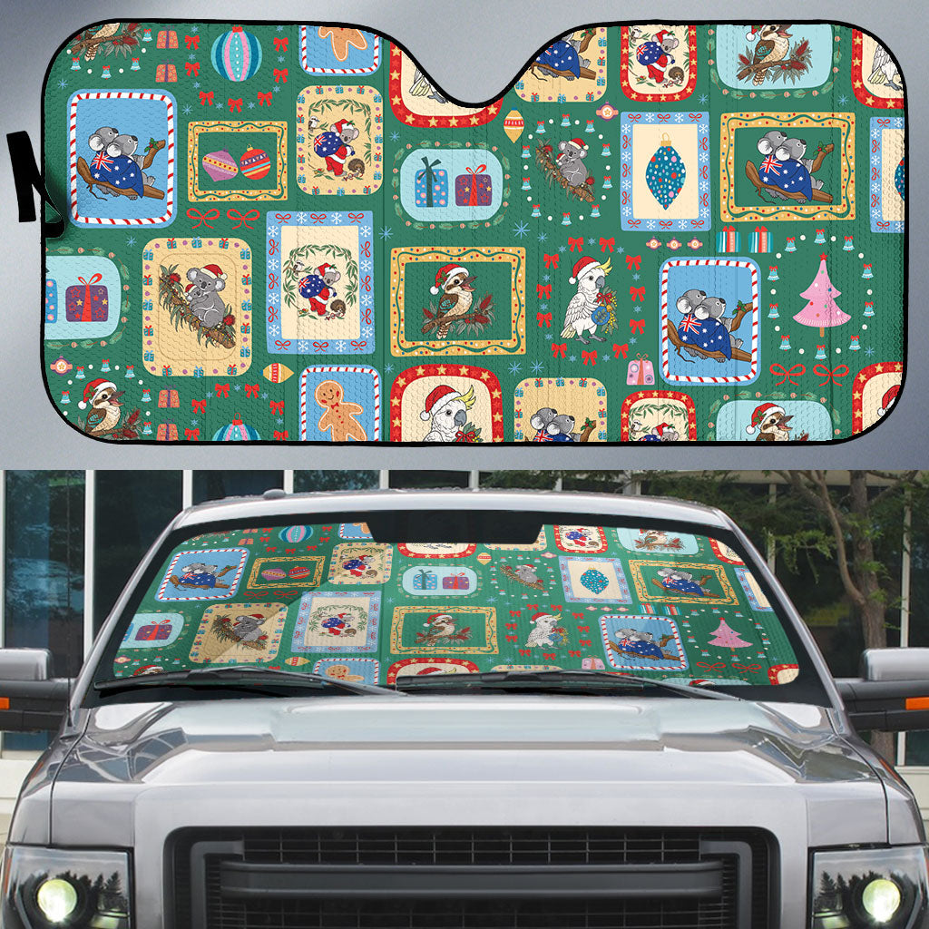 Australia Wildlife Christmas Stamp Auto Sun Shade Green Aussie Native Animal Seamless Pattern