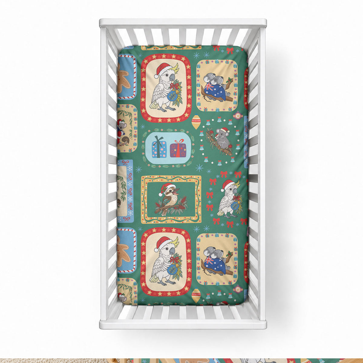 Australia Wildlife Christmas Stamp Baby Bed Cover Green Aussie Native Animal Seamless Pattern