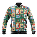 Australia Wildlife Christmas Stamp Baseball Jacket Green Aussie Native Animal Seamless Pattern
