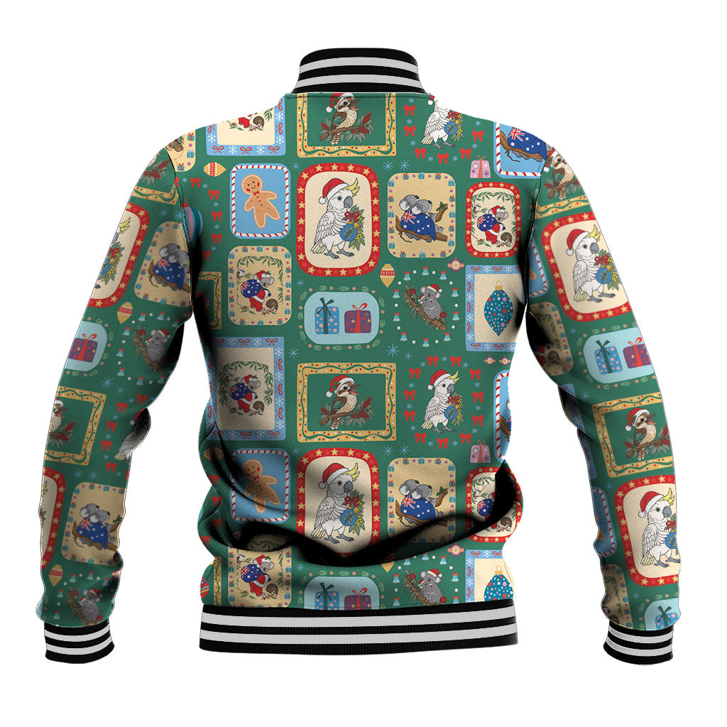 Australia Wildlife Christmas Stamp Baseball Jacket Green Aussie Native Animal Seamless Pattern