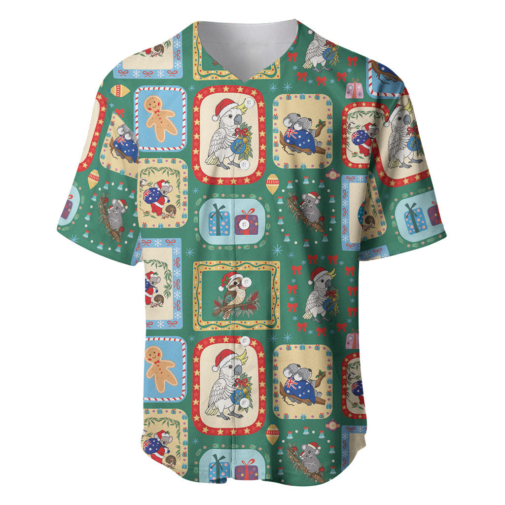 Australia Wildlife Christmas Stamp Baseball Jersey Green Aussie Native Animal Seamless Pattern