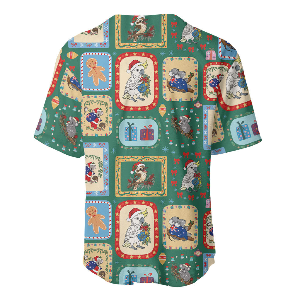 Australia Wildlife Christmas Stamp Baseball Jersey Green Aussie Native Animal Seamless Pattern