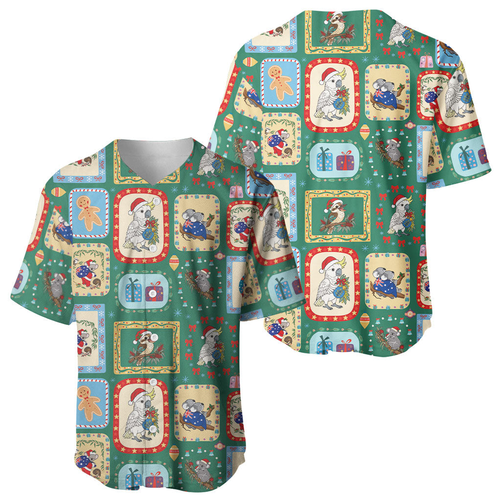 Australia Wildlife Christmas Stamp Baseball Jersey Green Aussie Native Animal Seamless Pattern