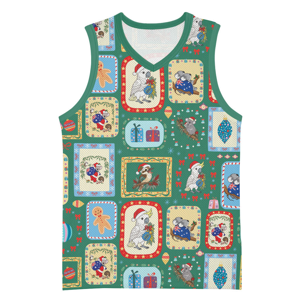 Australia Wildlife Christmas Stamp Basketball Jersey Green Aussie Native Animal Seamless Pattern