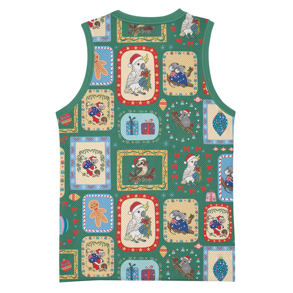 Australia Wildlife Christmas Stamp Basketball Jersey Green Aussie Native Animal Seamless Pattern