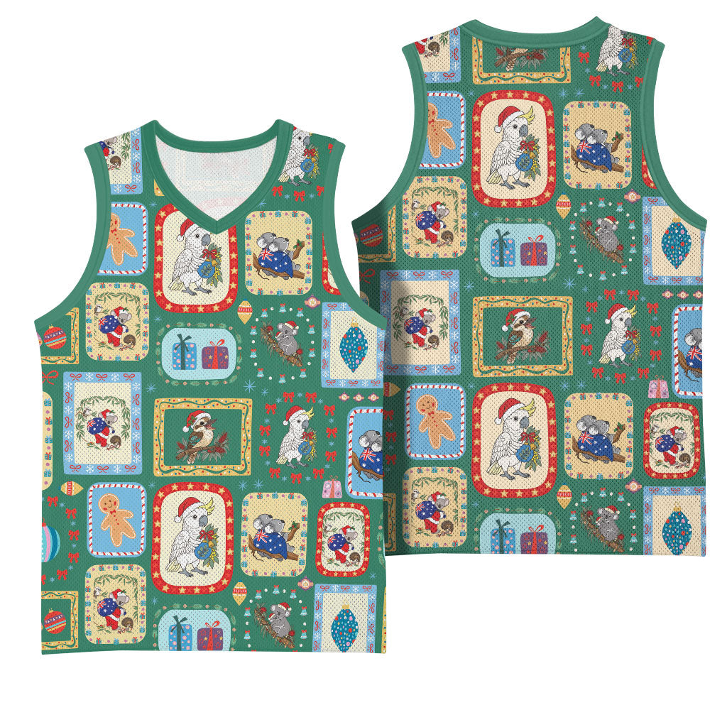 Australia Wildlife Christmas Stamp Basketball Jersey Green Aussie Native Animal Seamless Pattern