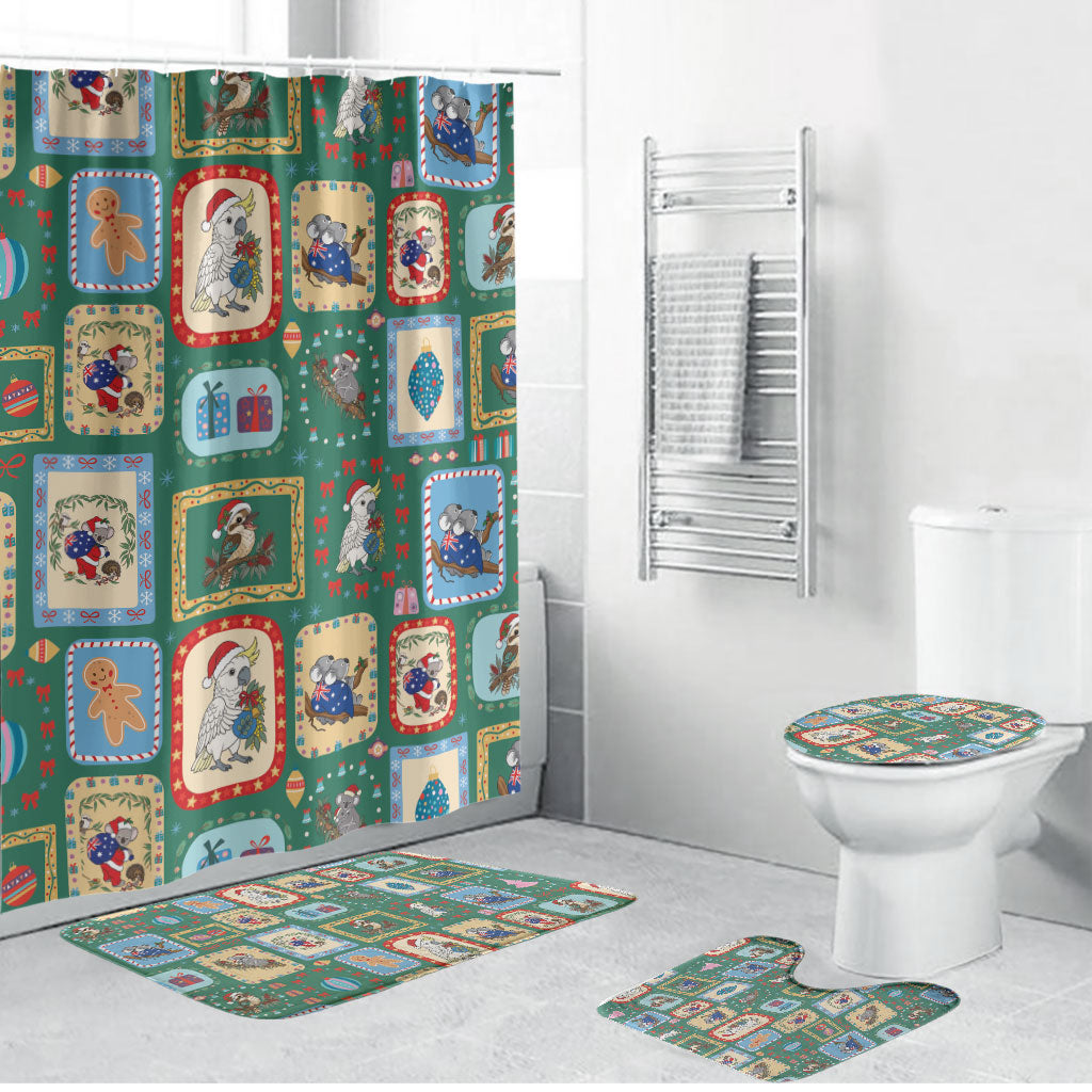 Australia Wildlife Christmas Stamp Bathroom Set Green Aussie Native Animal Seamless Pattern