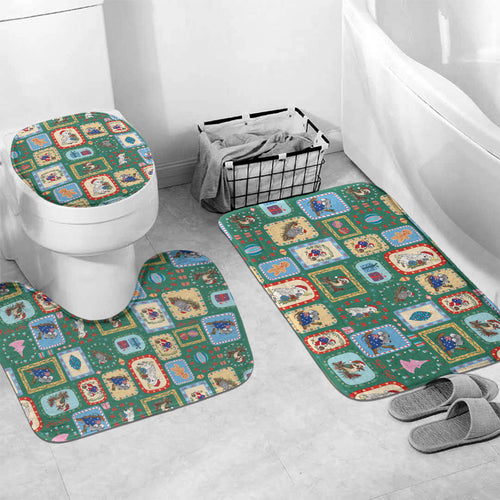 Australia Wildlife Christmas Stamp Bathroom Set Green Aussie Native Animal Seamless Pattern