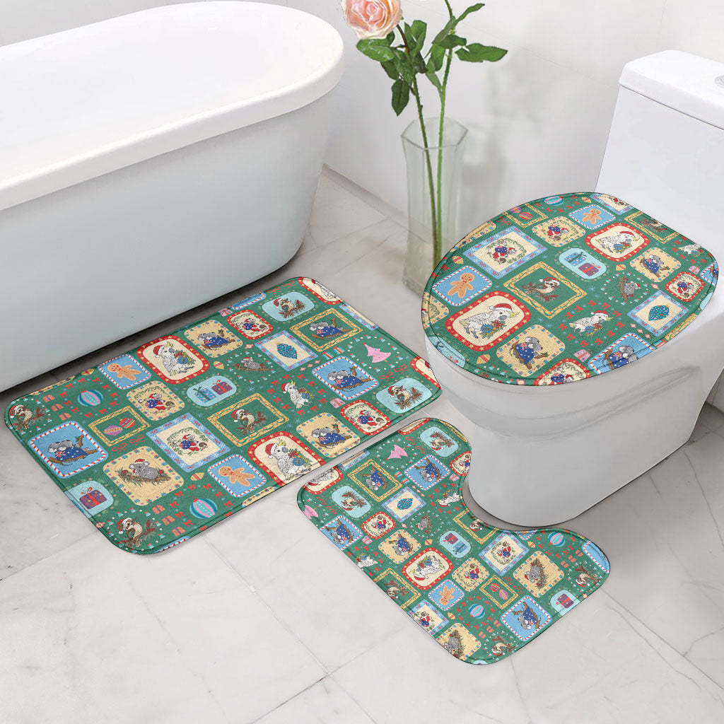 Australia Wildlife Christmas Stamp Bathroom Set Green Aussie Native Animal Seamless Pattern